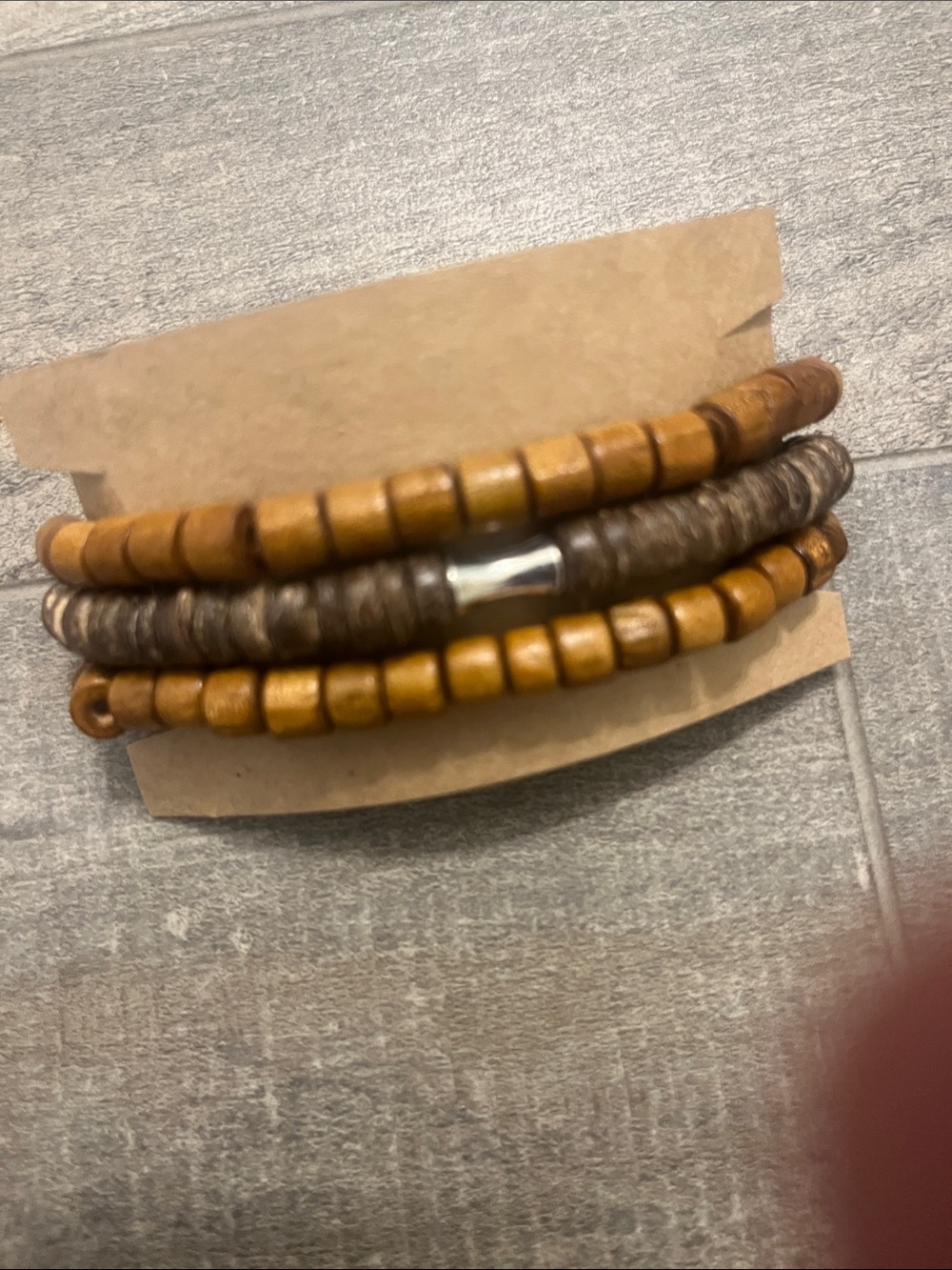 Wood Beaded Multi-Strand Bracelet - Natural Brown